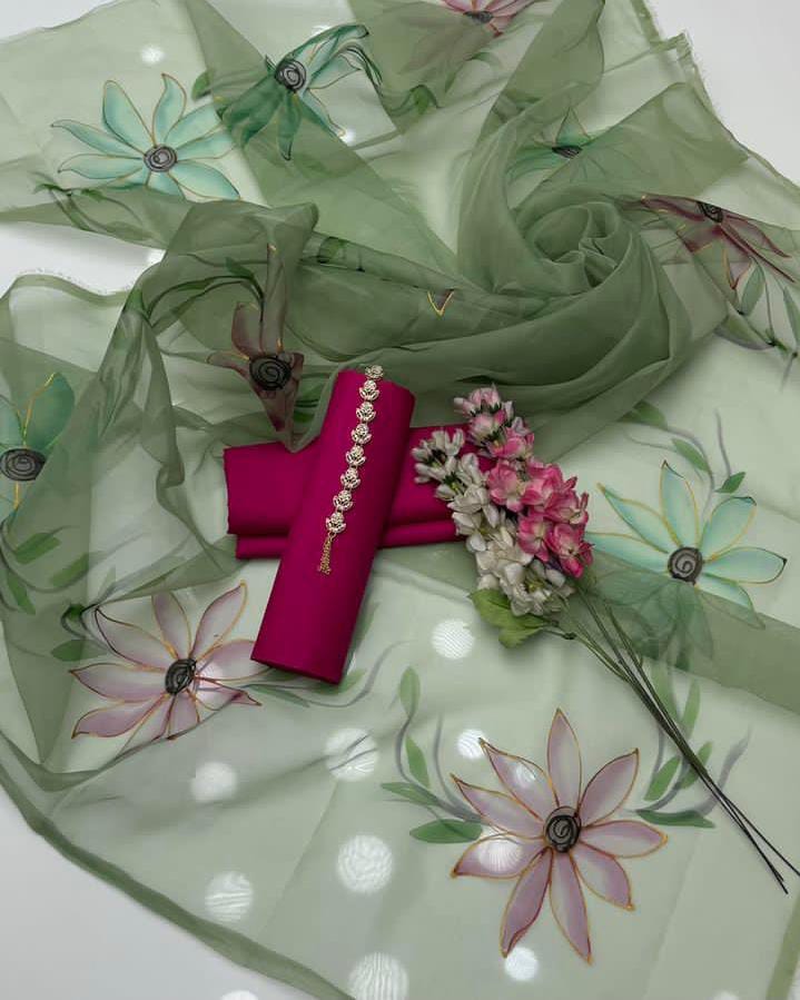 3 Pc Unstitched Katan Silk